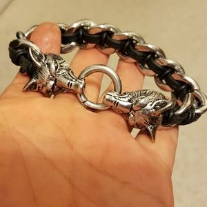 Stainless steel wolf head chain bracelet